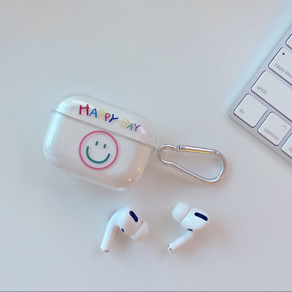AIRPODS PRO CASE Simple Happy Day Clear Case with Keychain for AirPods Pro 1 2